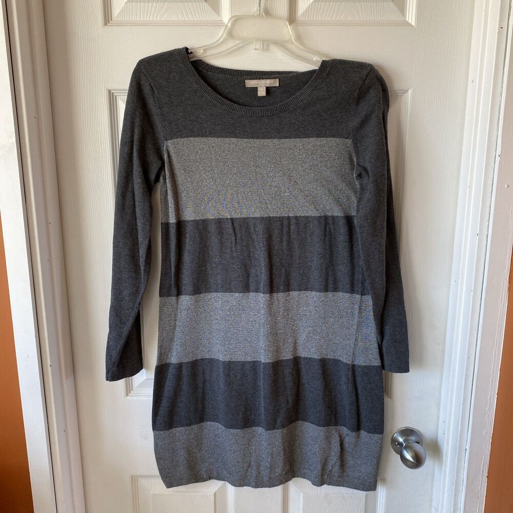Banana Republic Women’s Medium Sweater Dress Striped Round Neck Stretch Knit